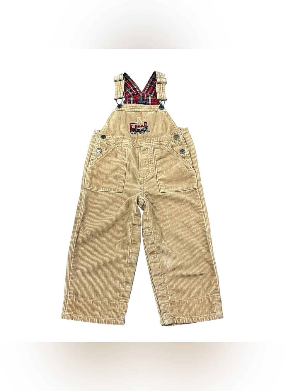 The Children’s Place Boys 24M Corduroy Overalls Train Embroidered Plaid